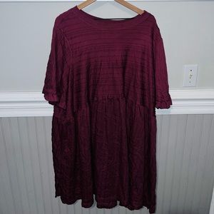 Maroon/mauve Terra Sky peplum textured dress 3X